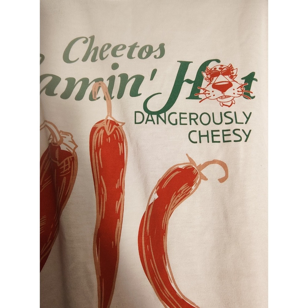 Cheetos Flamin' Hot Women's L Pink Graphic Tee Chester Cheetah Y2K Foodie